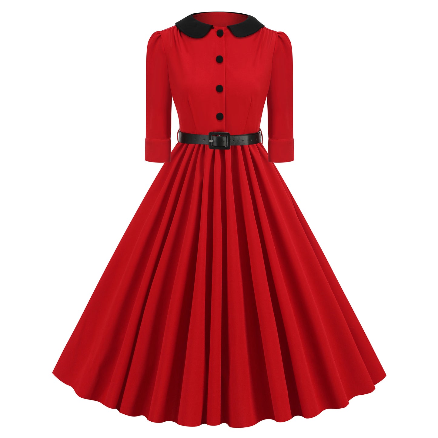 Women's Retro Dress Half Sleeve Doll Collar Slimming Hepburn Dresses