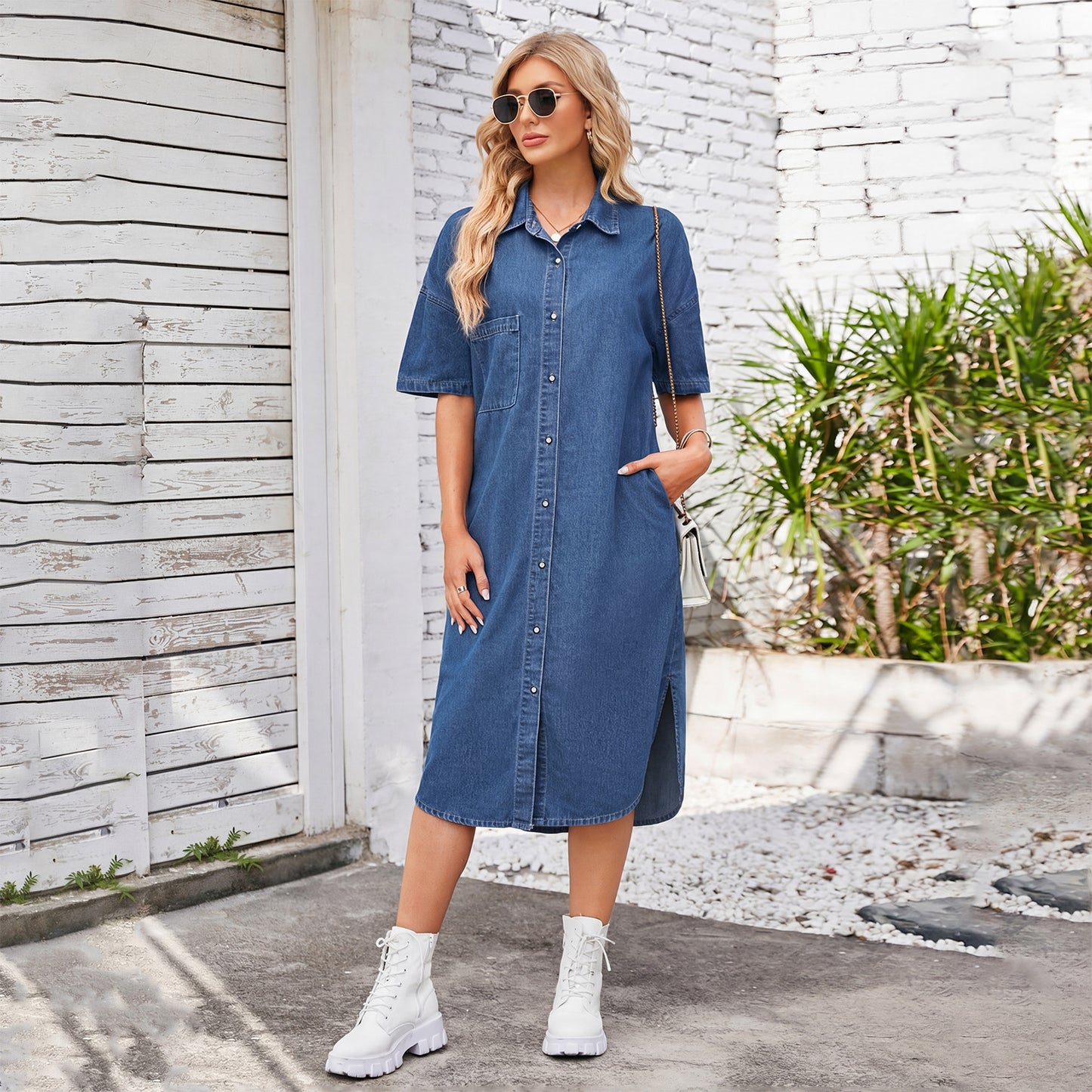 Women's Spring Washed Loose Denim Sleeve Maxi Shorts