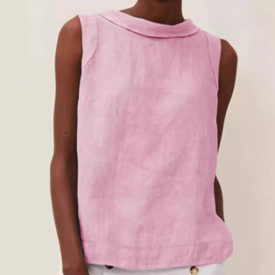 Cotton Linen Solid Color Pullover Leisure Blouses