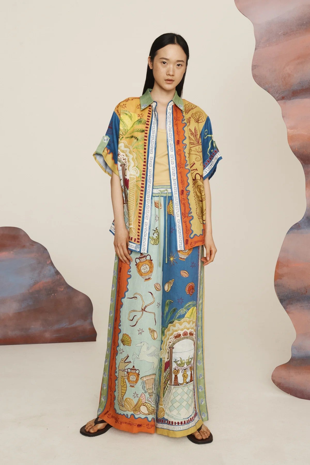 Personalized Printed Sleeve Vacation Leisure Loose Fashion Casual Suit