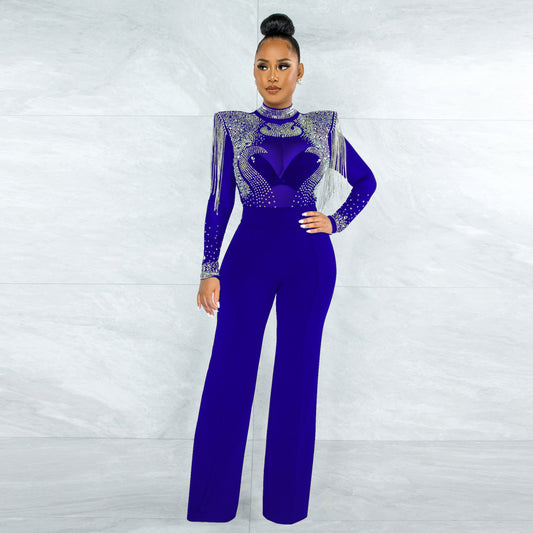 Women's Sexy Casual Turtleneck Hot Drilling Tassel Pants
