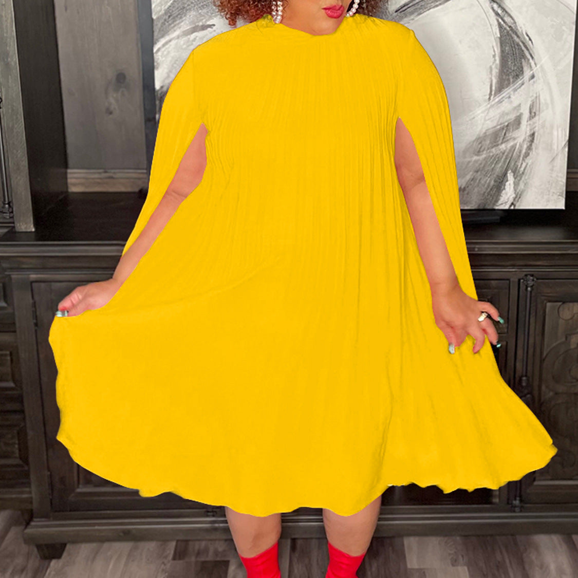 Women's Fashion Elegant Cape Loose Pleated African Dress