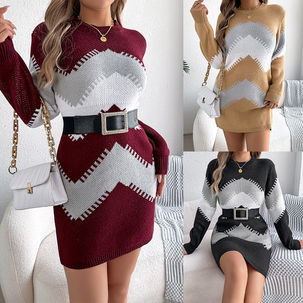 Classy Women's Casual Multicolor Lantern Sleeve Dress