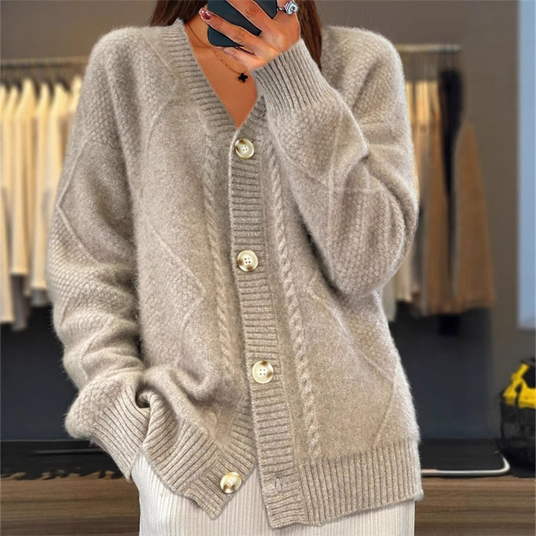 Women's Color Long Sleeve Knitted Breasted Jacquard Sweaters