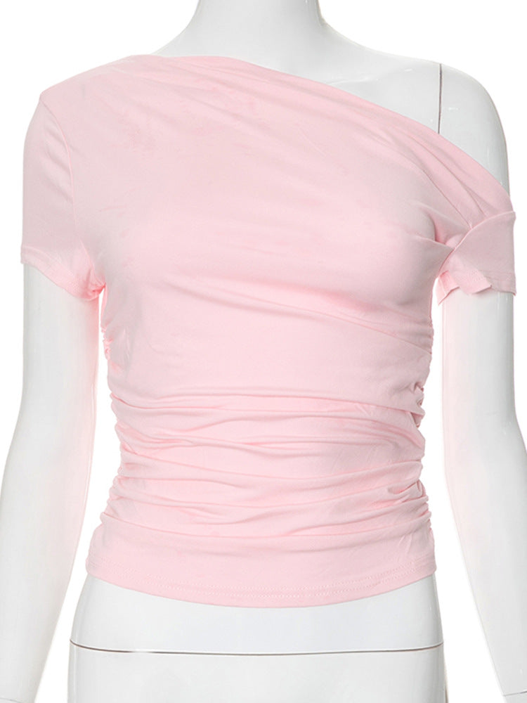 Women's Spring Solid Color Shoulder Sleeve Pleated Blouses