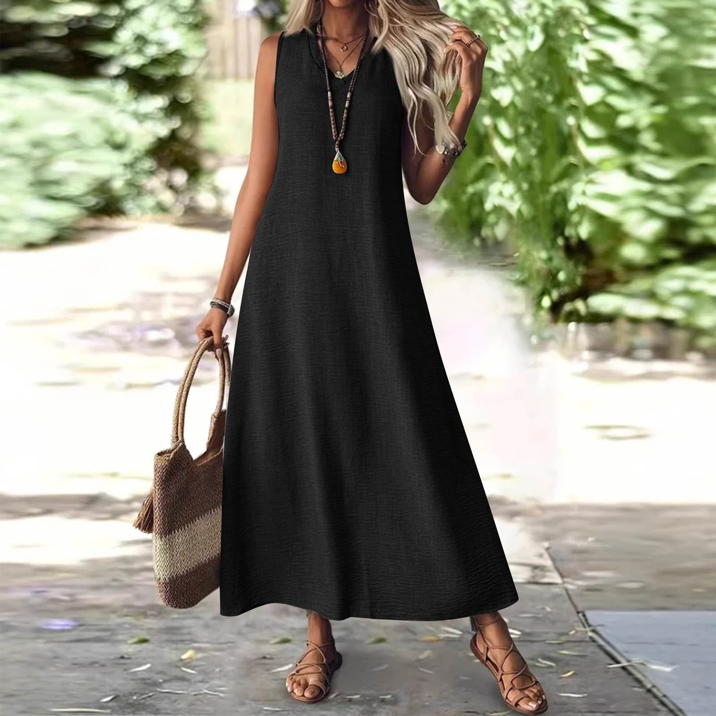 Women's Summer Sleeveless Back Zipper One-piece Elegant Dress