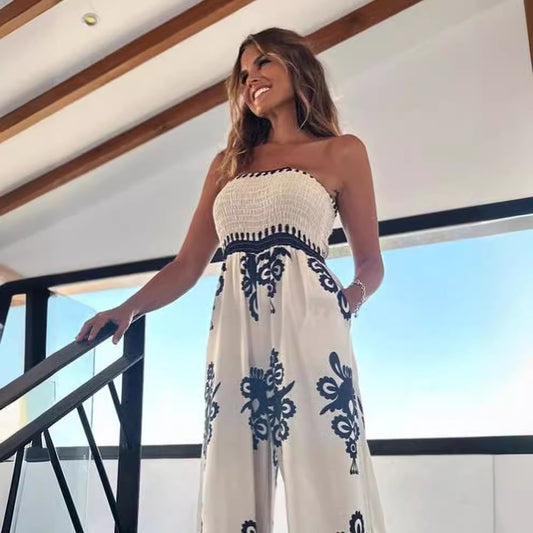 Summer Fashion Printed Sexy Tube Waist Jumpsuits