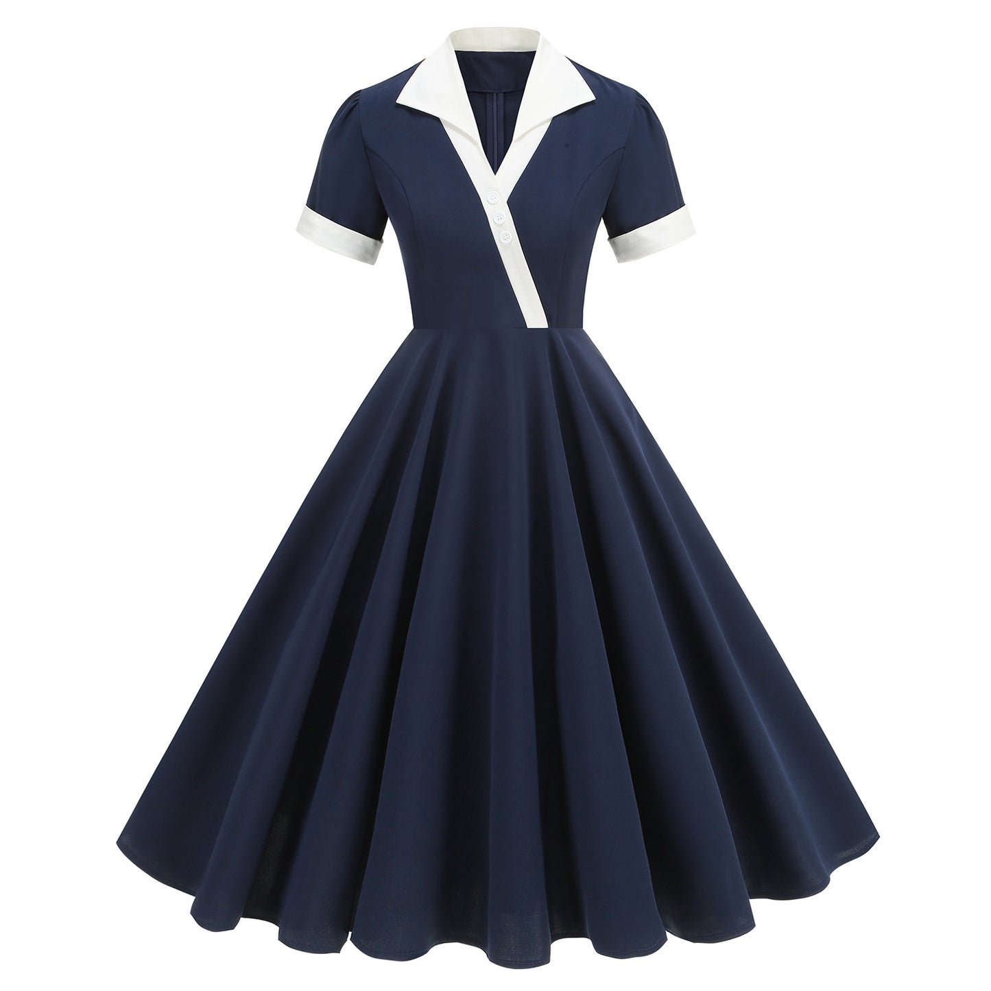 Hepburn Style Retro Contrast Color Minimalist White Dresses