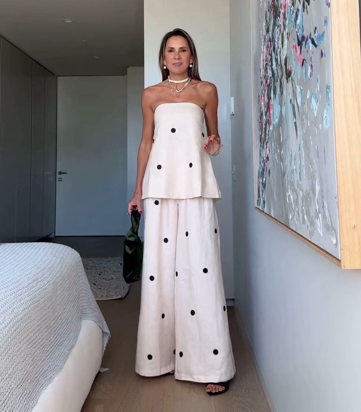 Women's Spring Sexy Polka Dot Tube Wide Leg Suits