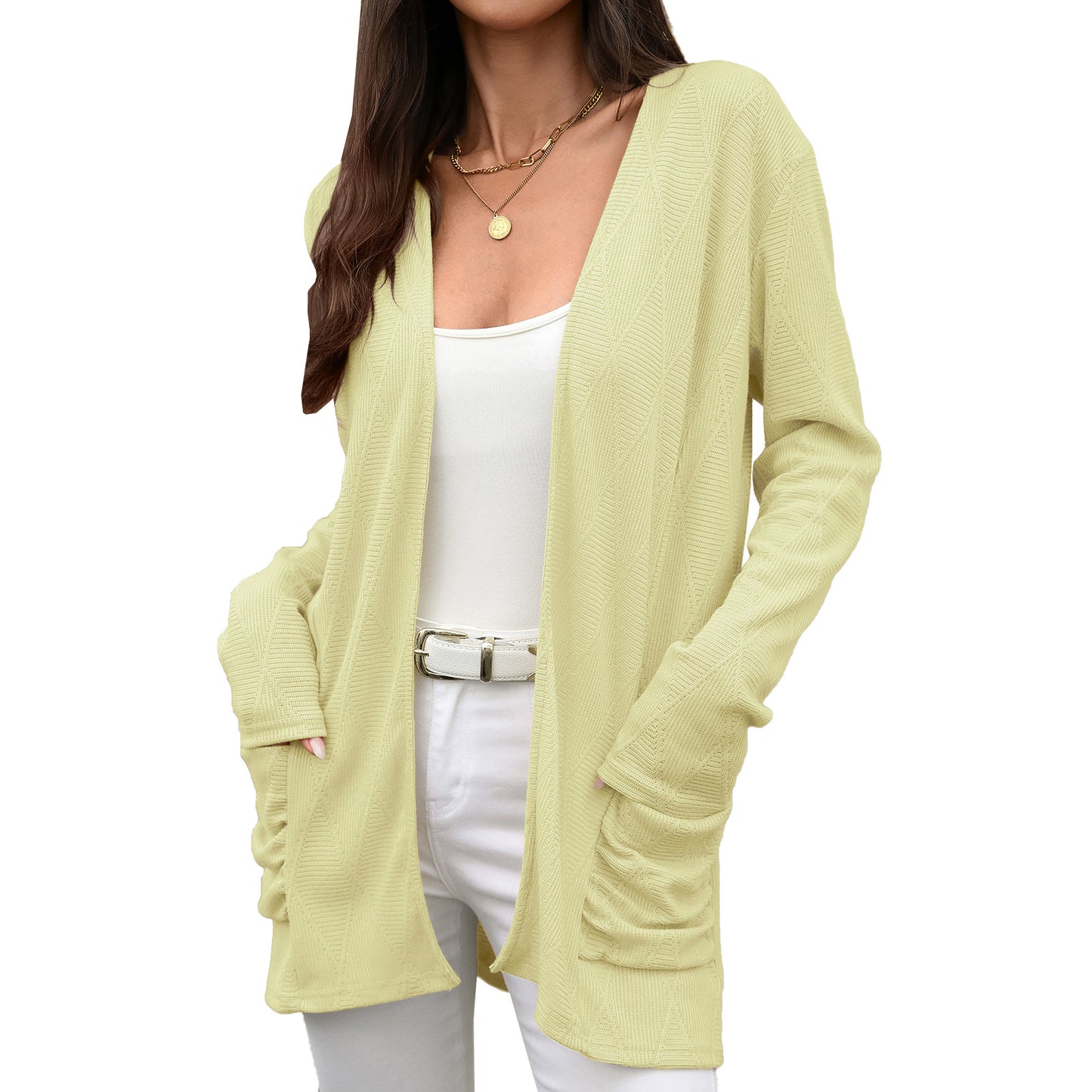 Women's Knitted Solid Color Mid-length Long Sleeve Cardigans
