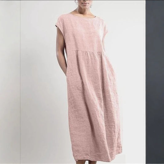 Solid Color Sleeveless Loose Cotton Linen Dresses