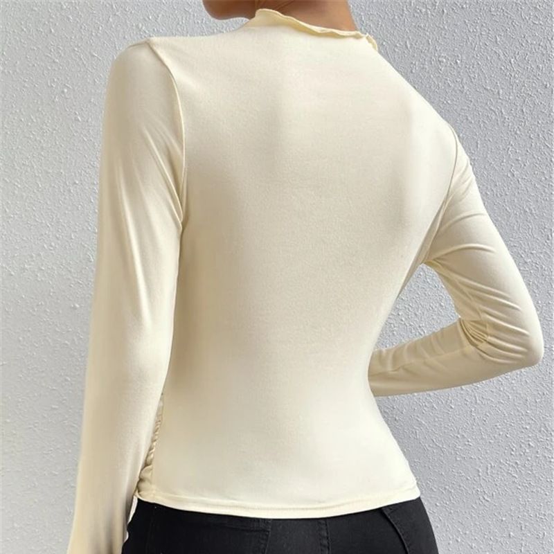 Women's Color Bottoming Shirt Versatile Pleated Design Blouses