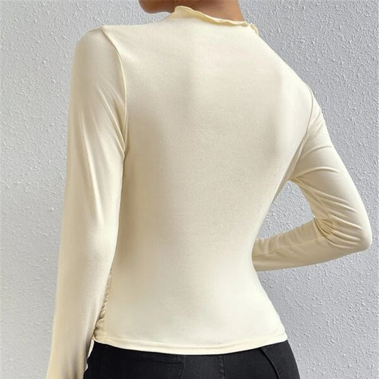 Women's Color Bottoming Shirt Versatile Pleated Design Blouses