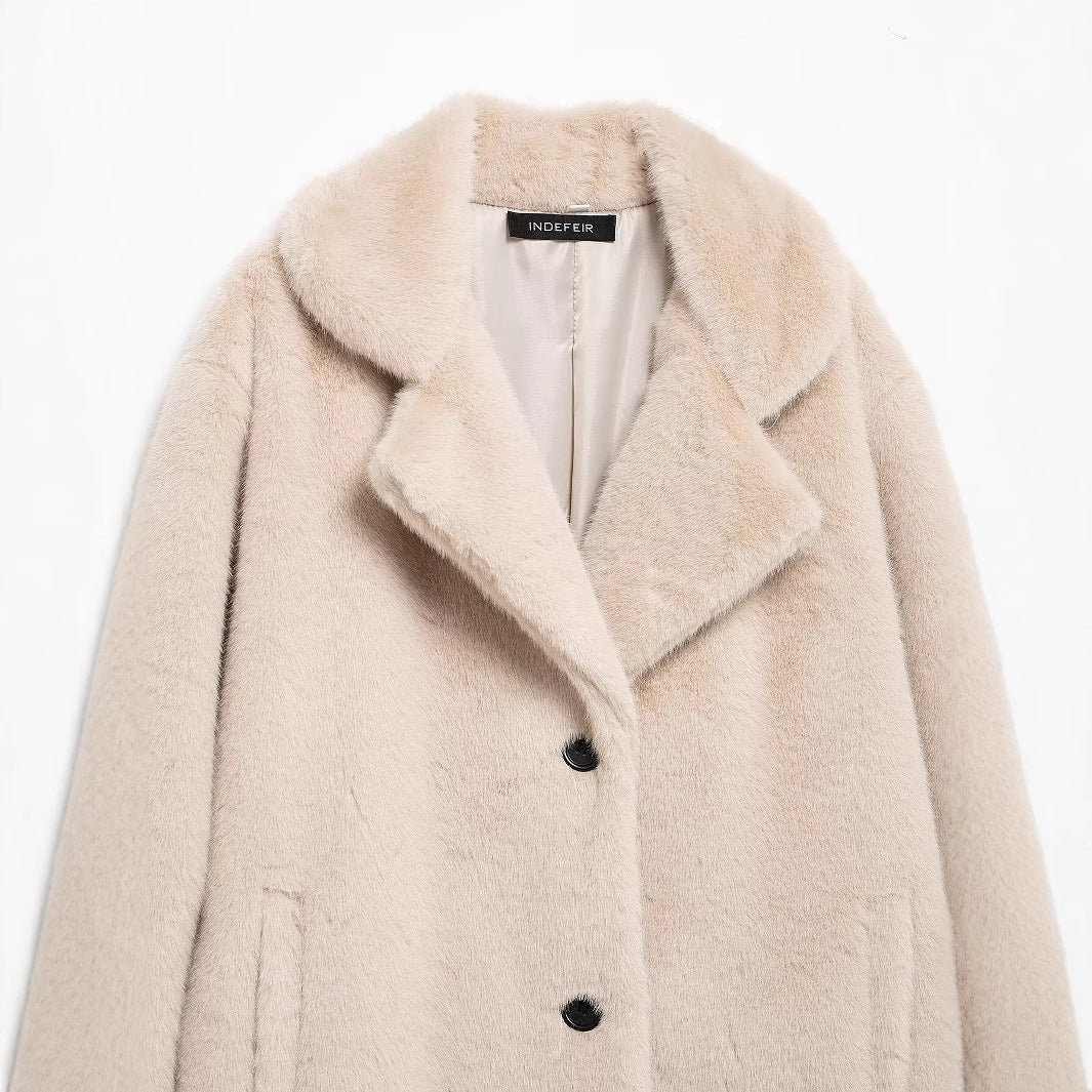 Women's Loose Collar Fur Effect Outside Coats