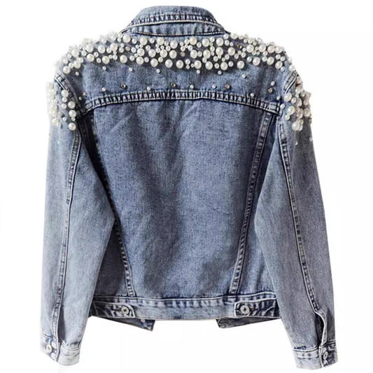 Women's Beaded Denim Long Sleeve Fashion Coats