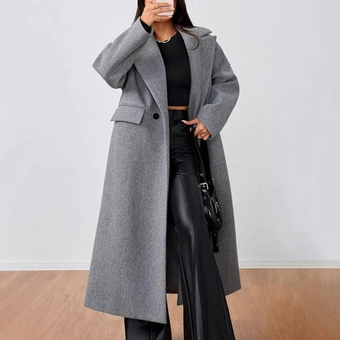 Women's Woolen Casual Elegant Lapel Long Loose Coats