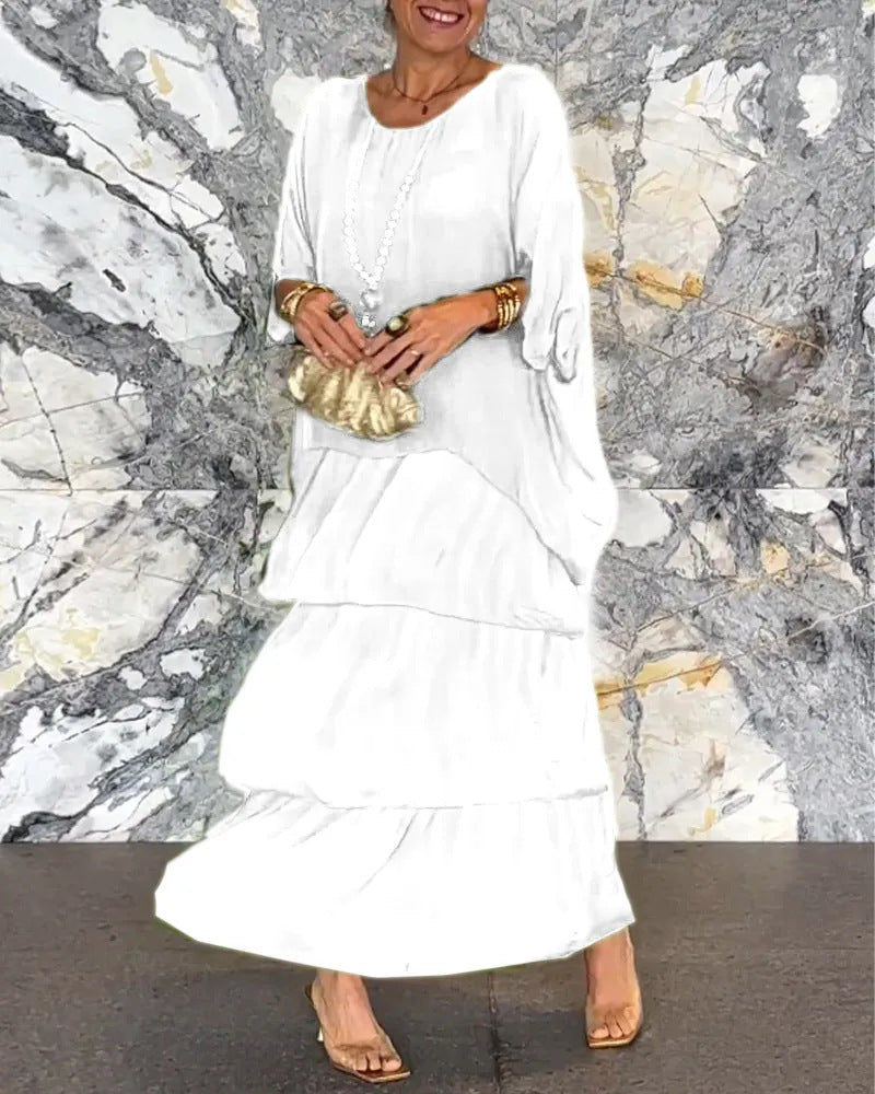 Women's Wear Temperament Crew Neck Batwing Sleeve Dresses