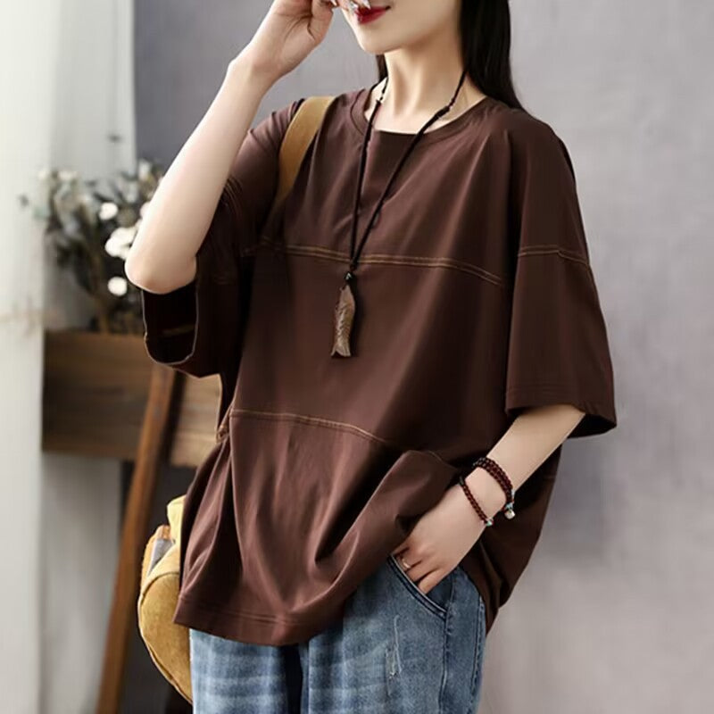 Women's Sleeve T-shirt Line Stitching Loose Casual Blouses