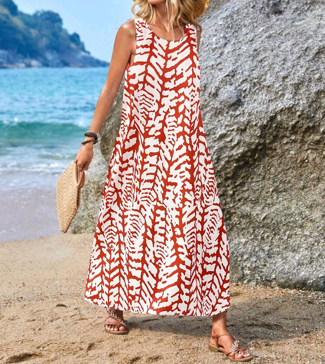 Elegant Women's Sleeveless Casual Bohemian Printed Dress