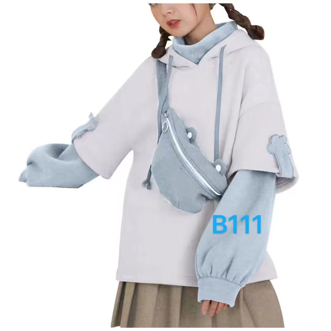 Women's Fleece Pullover Hooded Bag Color Matching Sweaters