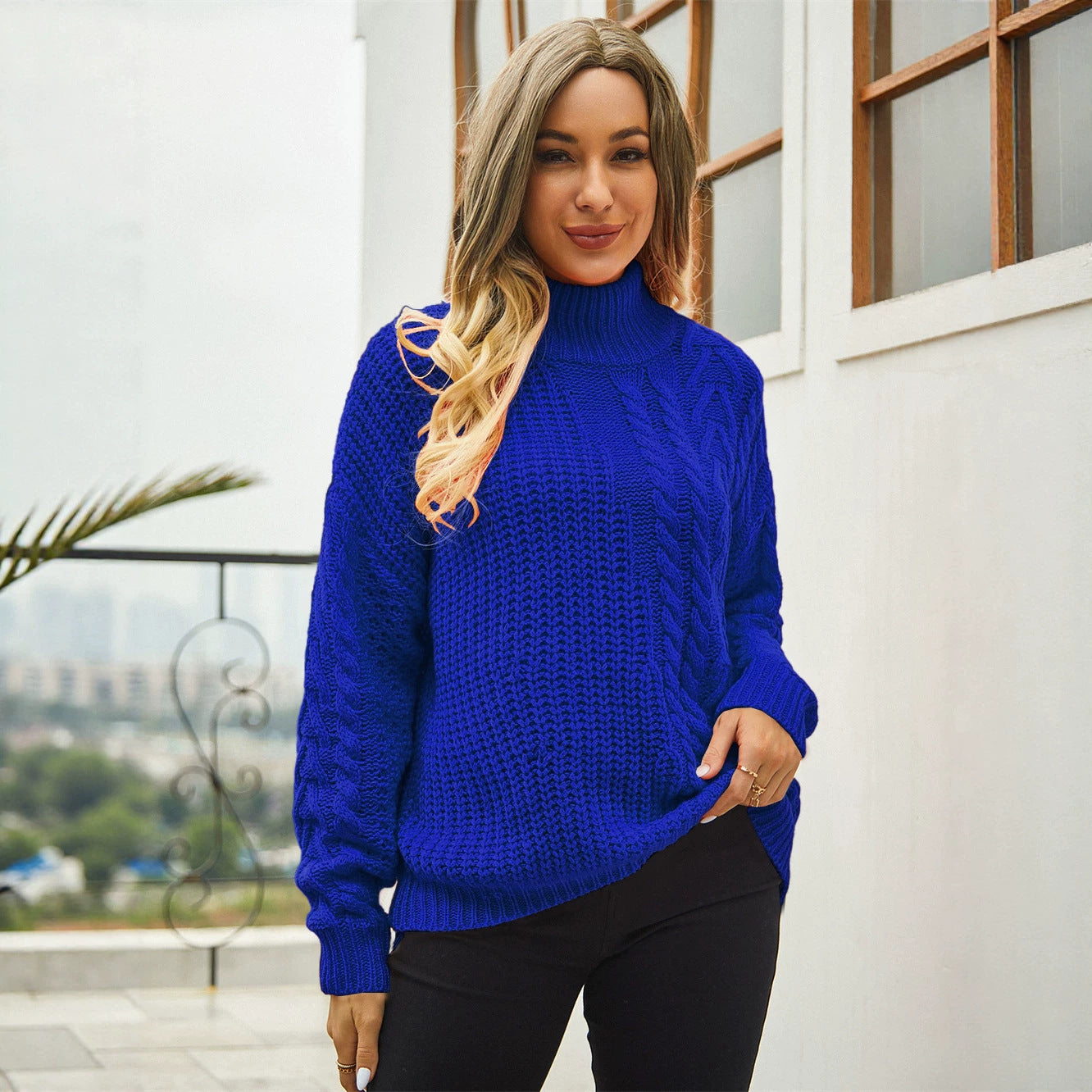 Unique Women's Spring Loose Mock Neck Sweaters