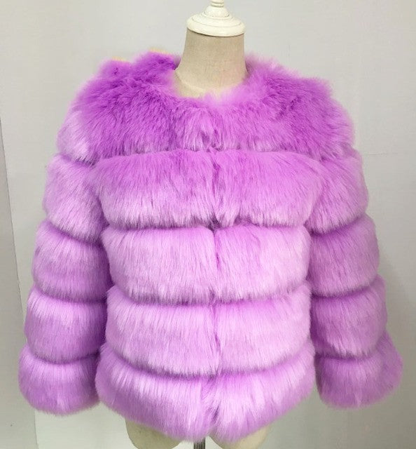 Women's Faux Fox Fur Slim Fit Stitching Coats