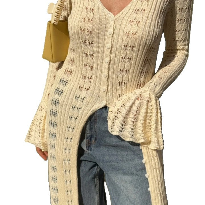 Women's Long Knitted Design Ruffled Idle Style Outer Flared Dress