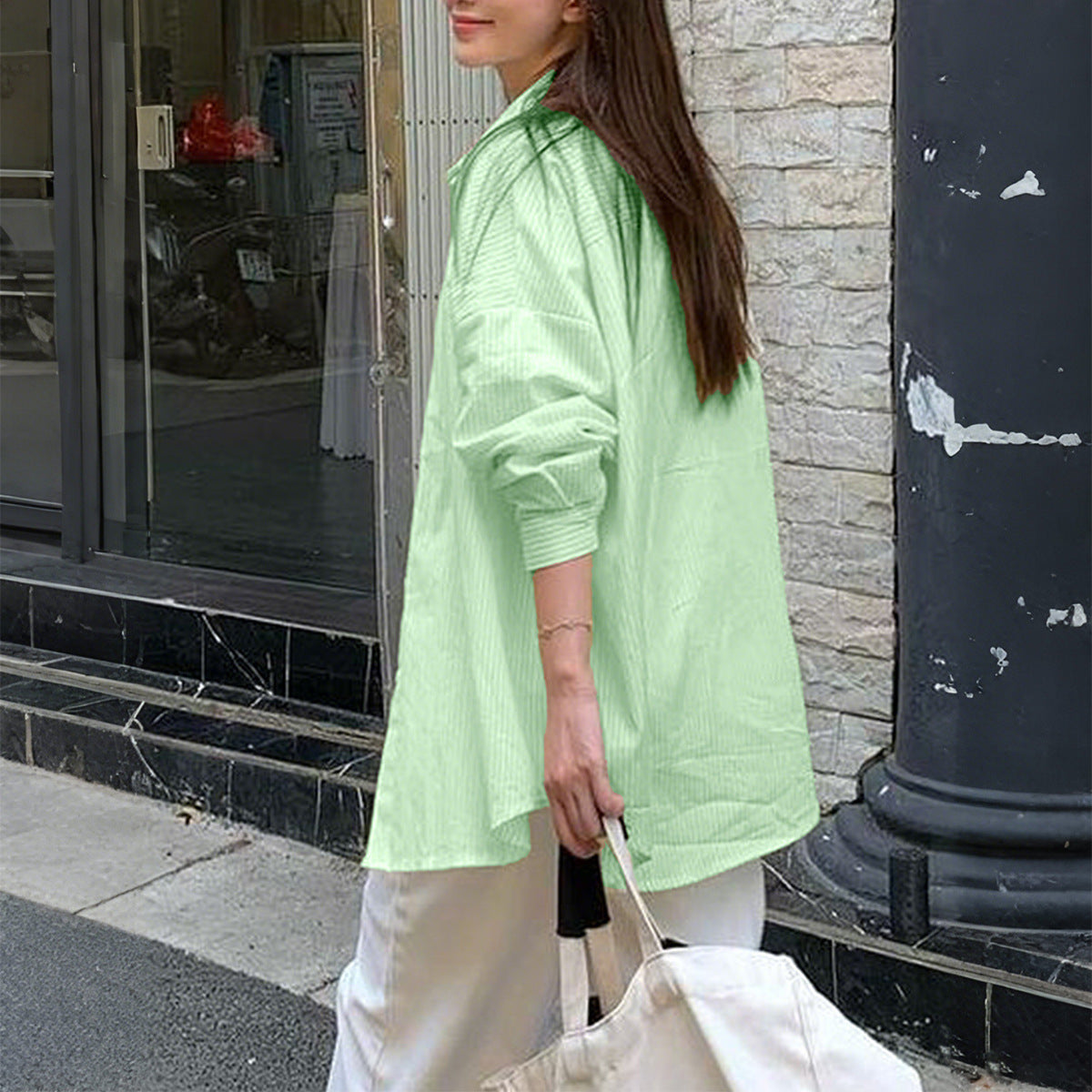 Women's Leisure Vacation Advanced Striped Long-sleeved Shirt Blouses