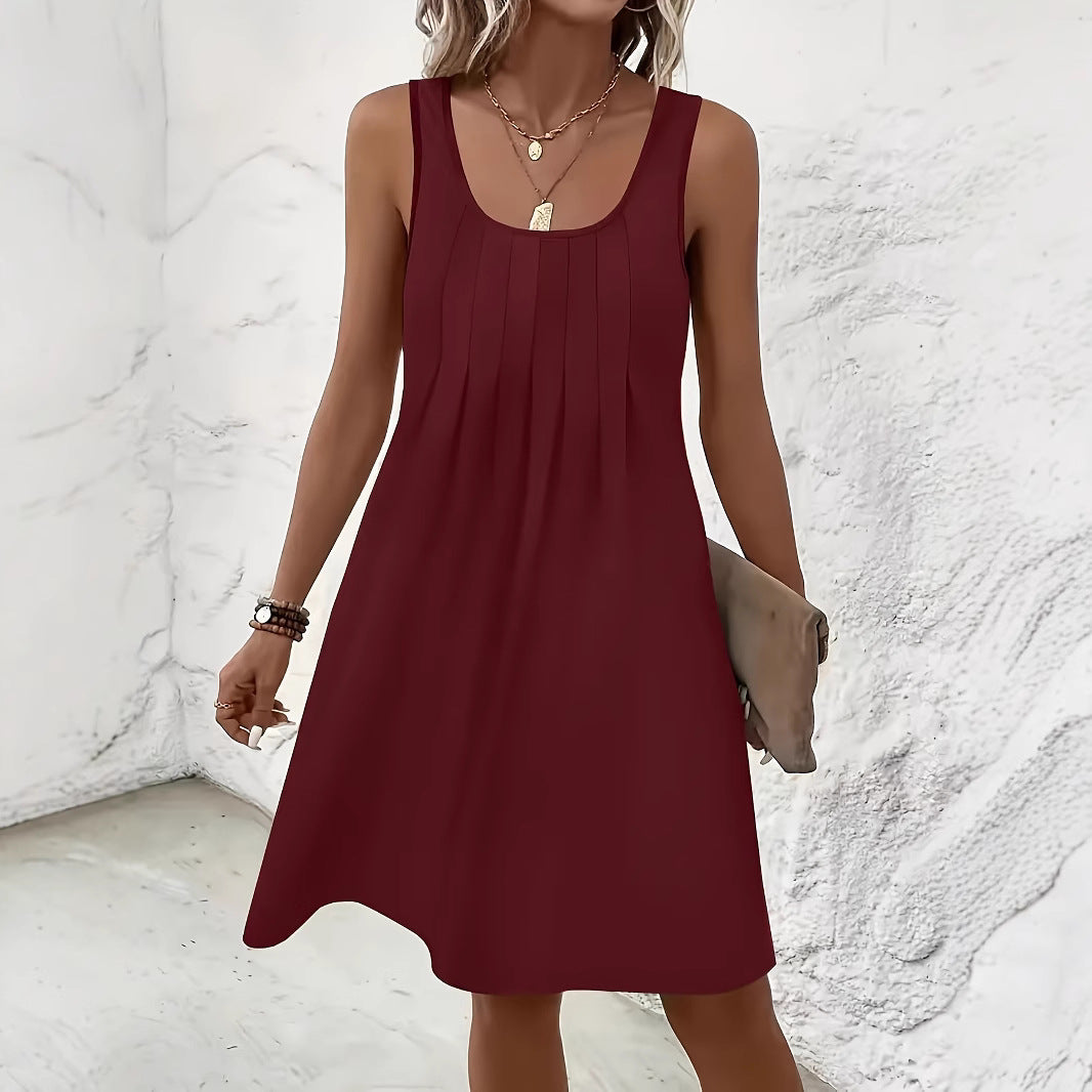 Women's Round Neck Sleeveless Solid Color Dress