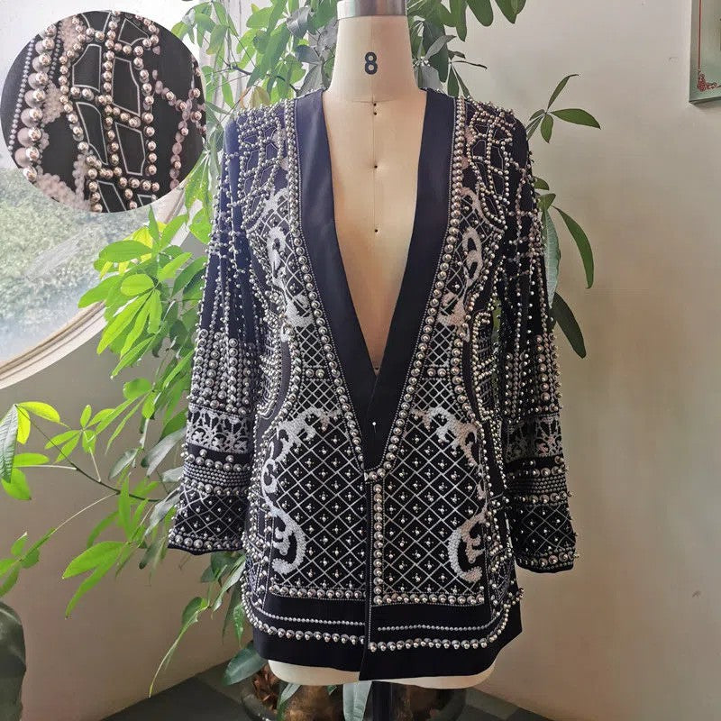 Women's Winter Custom Long-sleeved Thickened Bubble Beads Blazers
