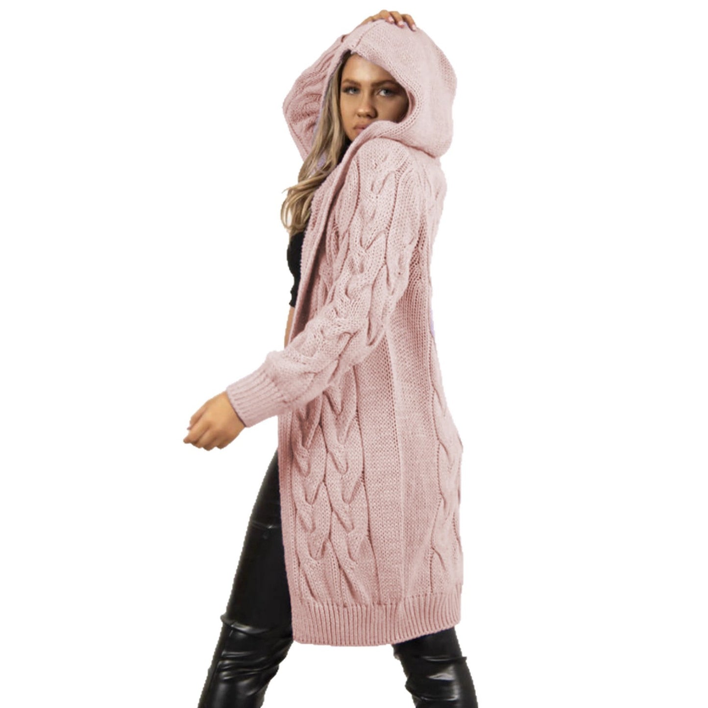 Women's Knitted Long Thick Thread Hooded Twist Knitwear