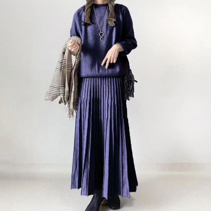 Autumn French Style Retro Crew Neck Dresses