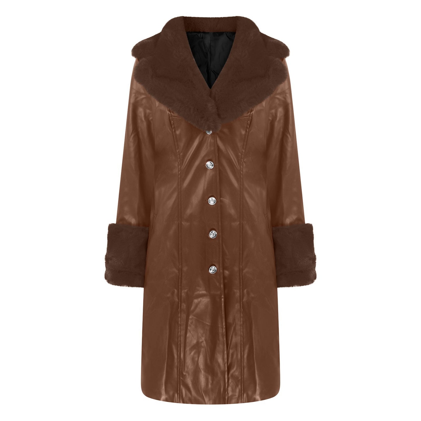 Warm Pure Color Lapel Long Stitching Big Fur Jackets