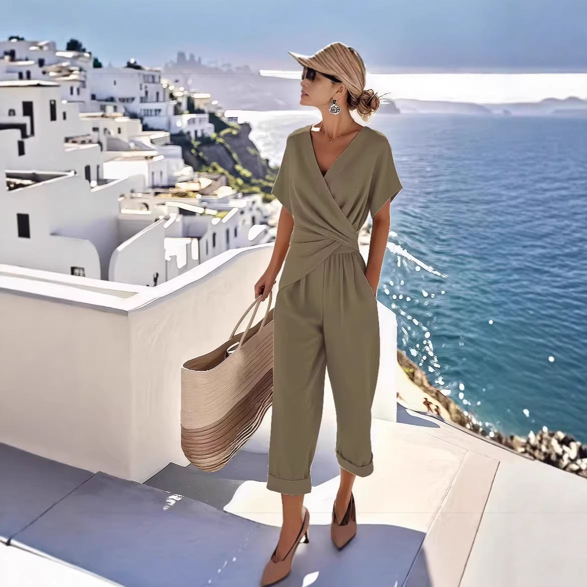 Women's Summer Solid Color Irregular Sleeve Fashion Casual Suit