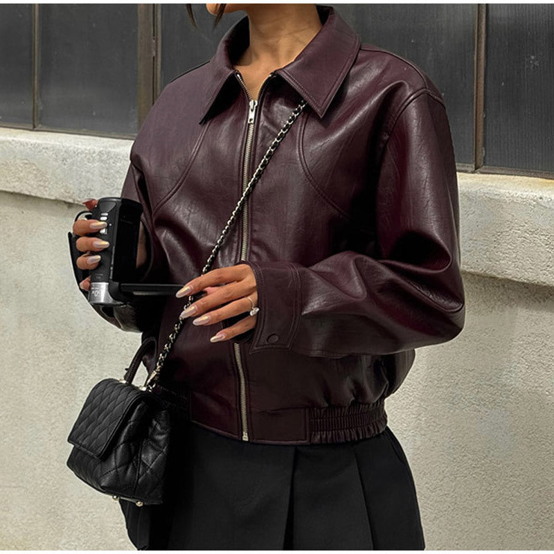Women's Sleeve Zipper Leather Fashion Commuter Jackets