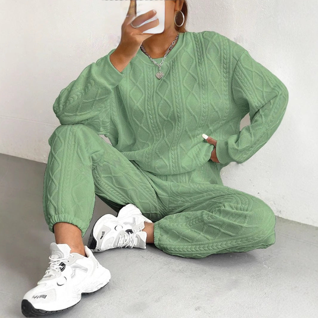 Women's Fashion Thread Jacquard Trousers Casual Two-piece Suits