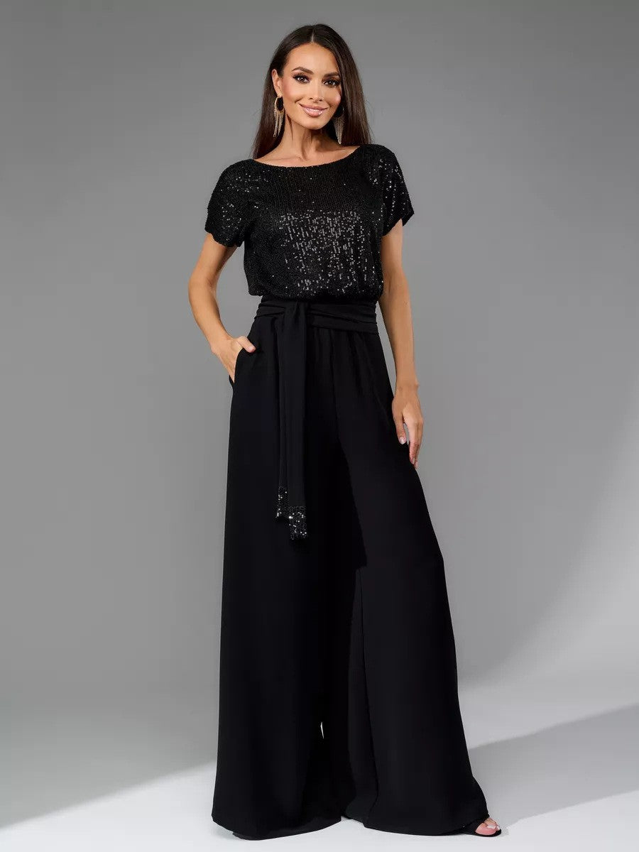 Spring One-piece Sequin Fashion Sleeve Casual Shorts