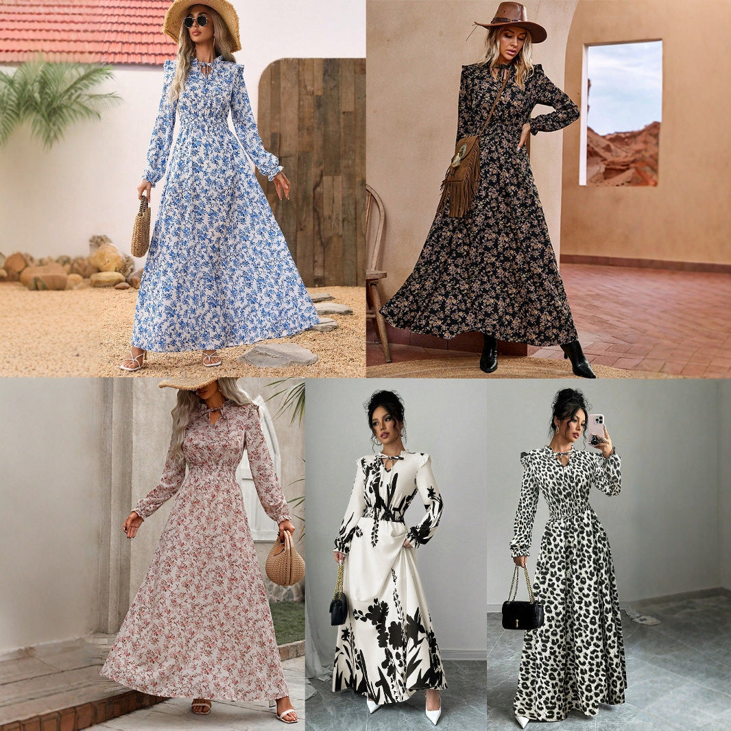 Elegant Graceful Floral Print Long Sleeve Dress