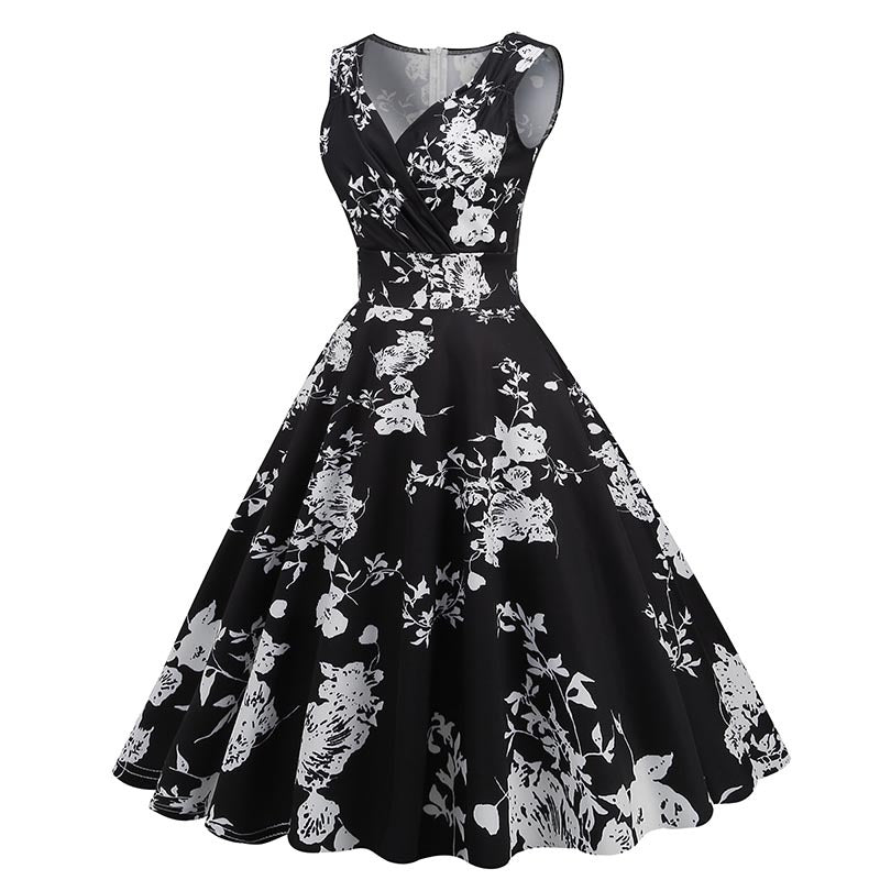 Women's Hepburn Style Vintage Printed Dress Dresses