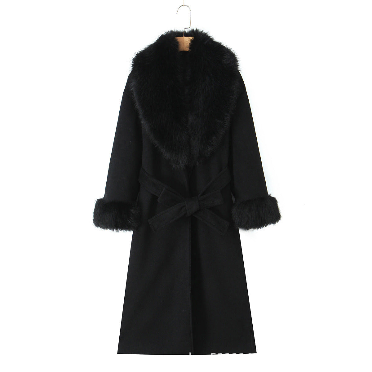 Women's Elegant Black Fashion Big Fur Collar Coats