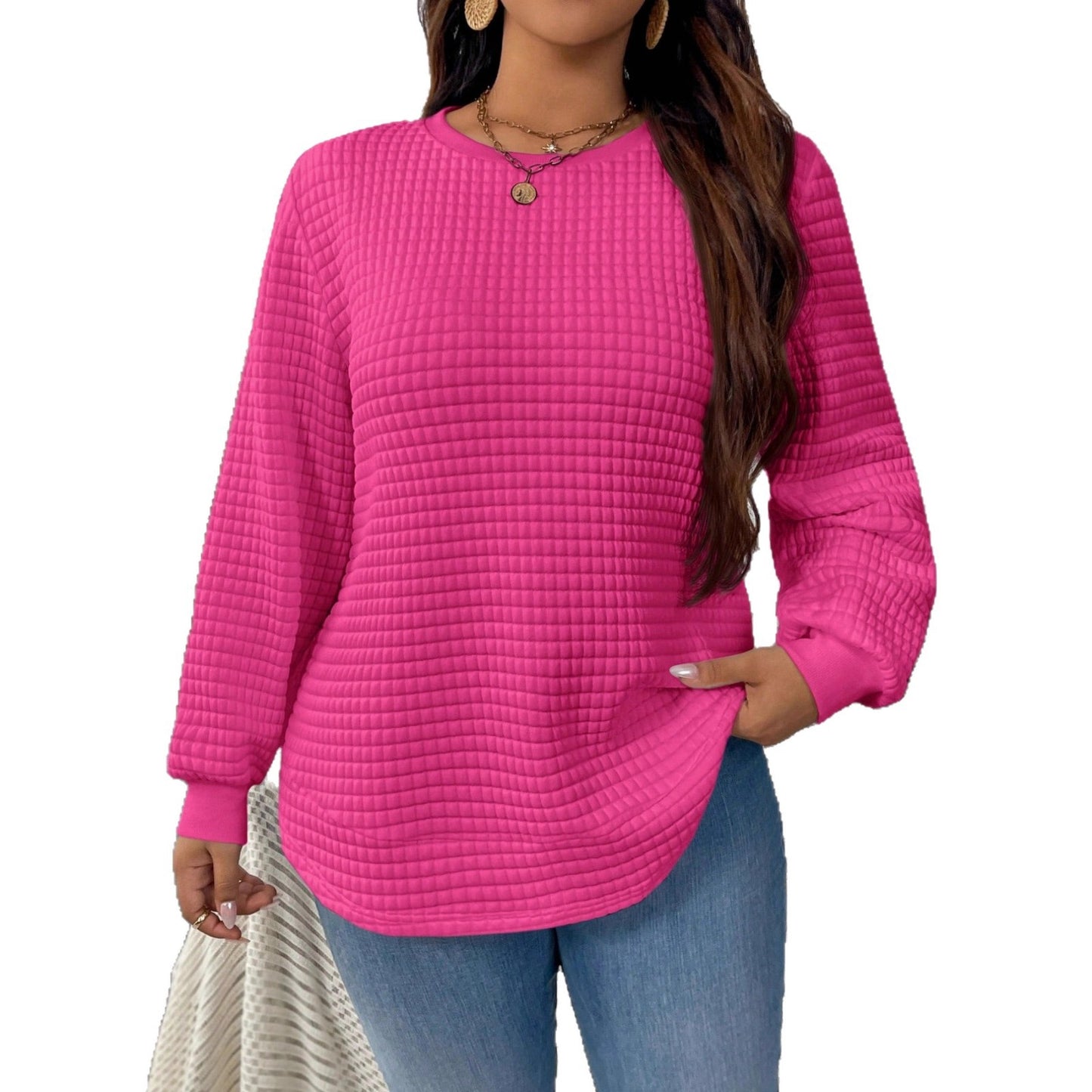 Women's Neck Casual Solid Color Circular Lower Women's Sweater, Sweater