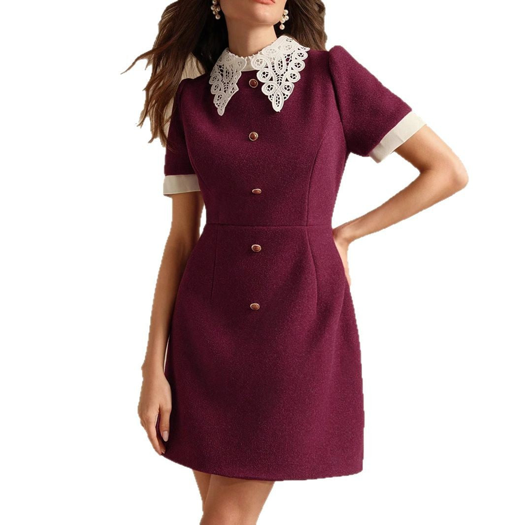 Women's Lace Collar Stitching Elegant Graceful Slimming Dresses
