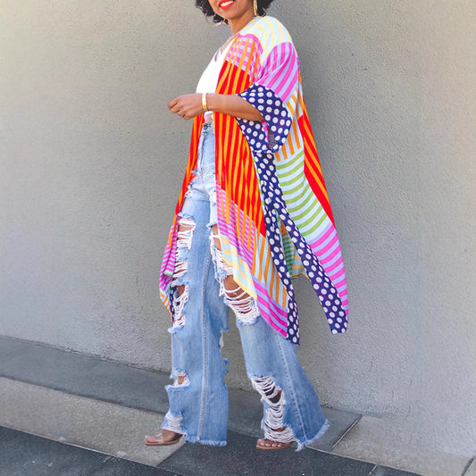 Fashion Digital Positioning Printing High Slit Blouses