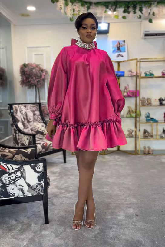 Women's Casual Pearl Butterfly Collage Solid Color Dresses