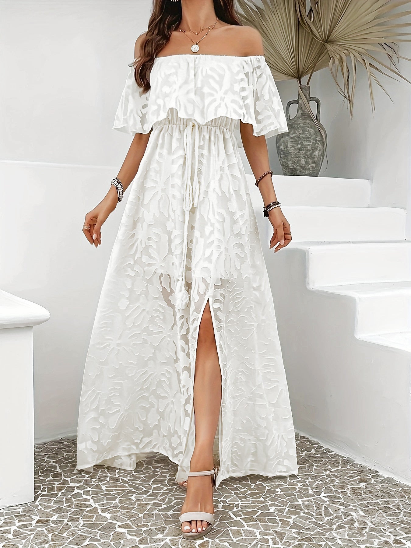 Women's Fashionable Elegant Split Long Jacquard Dress Dresses