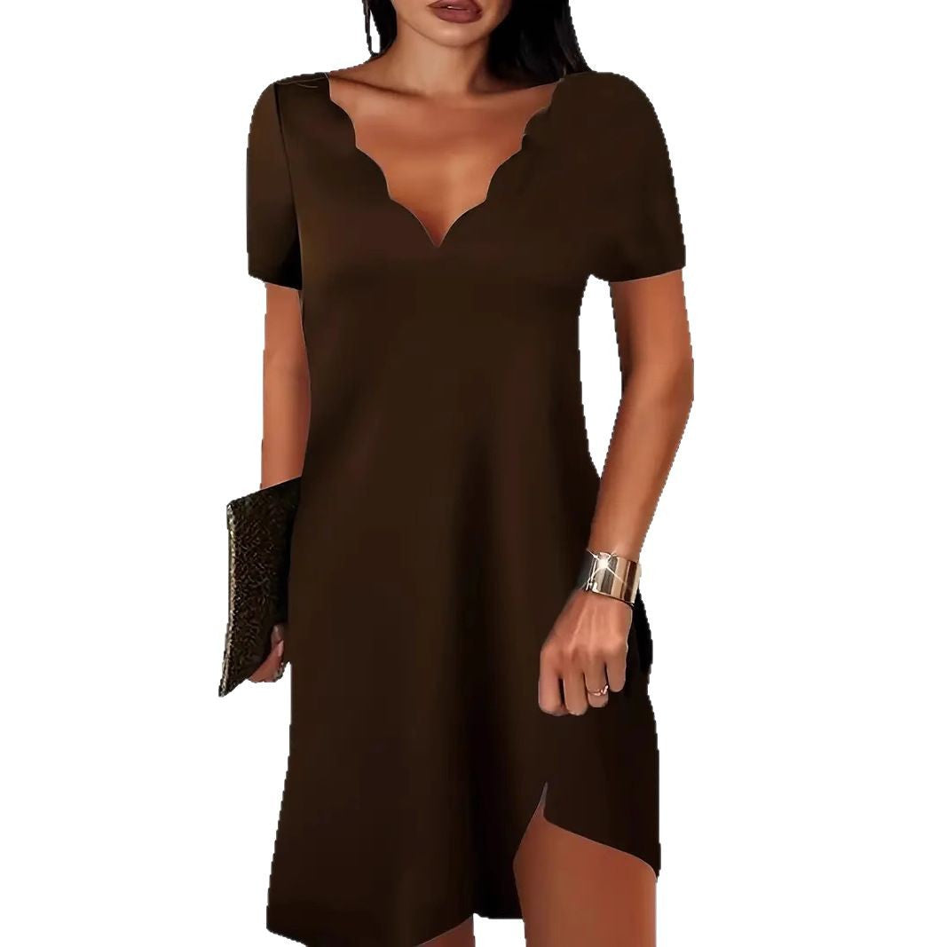 Durable Women's Solid Color Wave Sleeve Dress