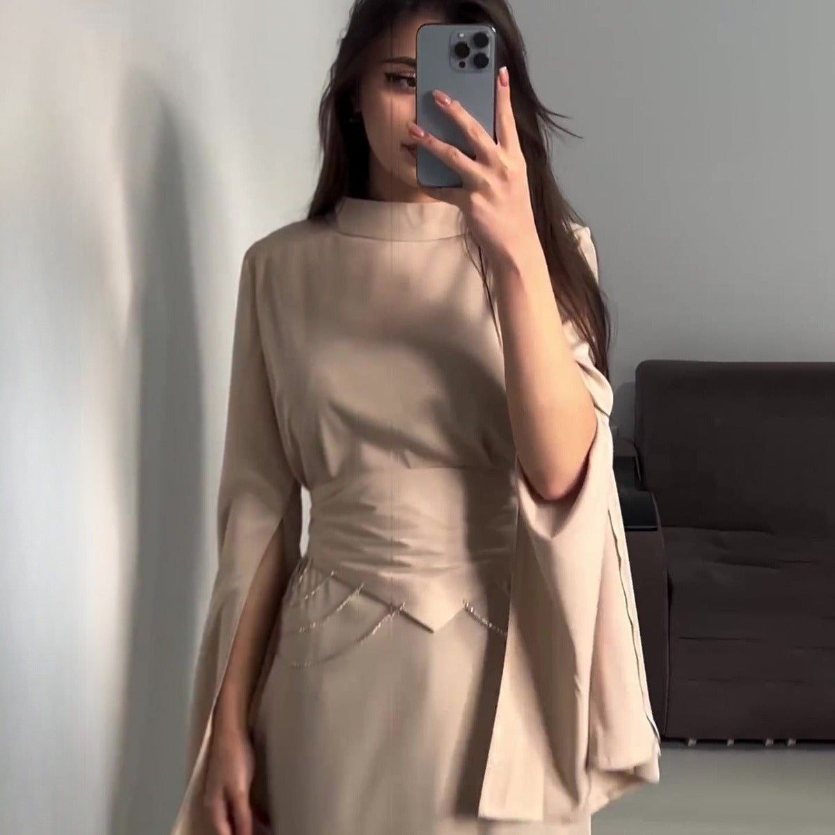 Spring Palace Style Satin Temperament Collar Long Dresses