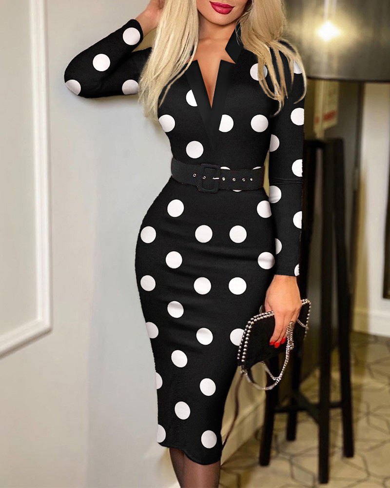 Women's Fashion Plaid Hip Long Sleeve Sexy Dress