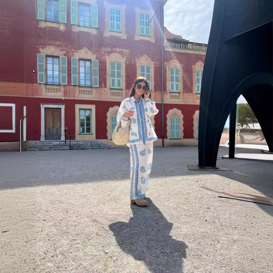 New Creative Casual Fashion Linen Printed Fashion Casual Suit