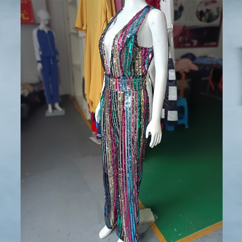 Women's Popular Sleeveless Sequined Summer Cool Jumpsuits